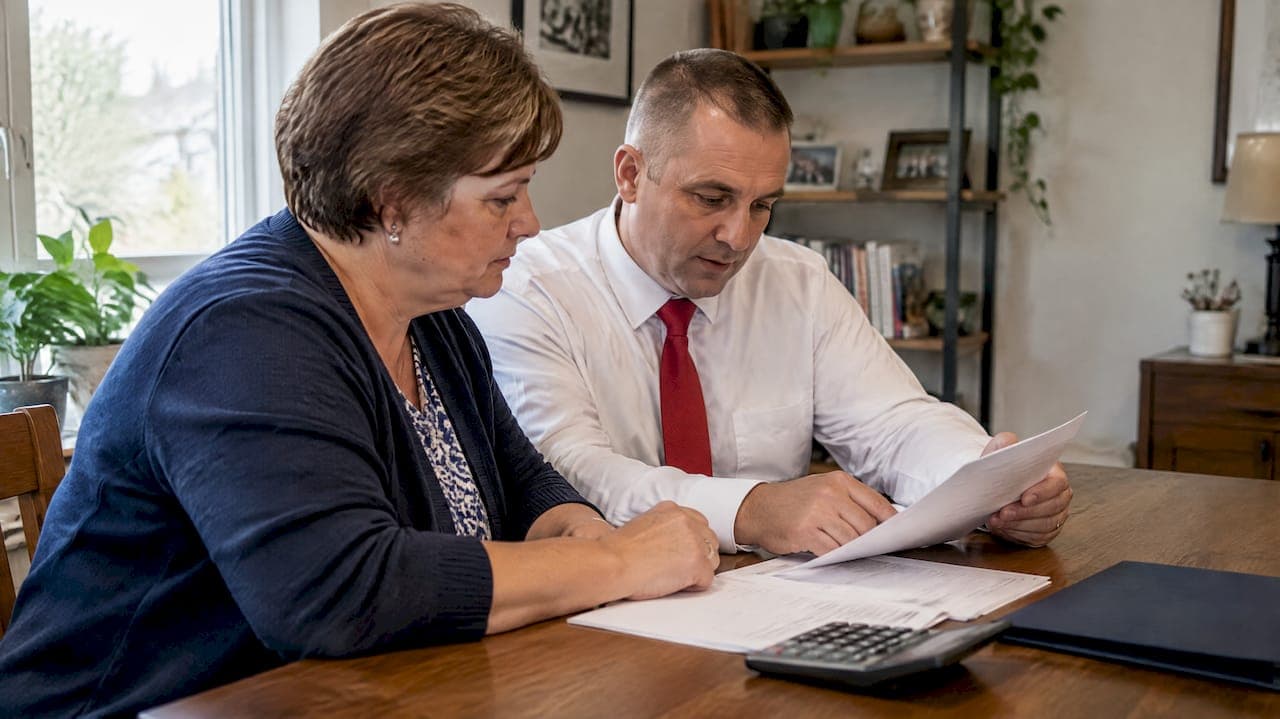 Seller reviewing net sheet with real estate agent