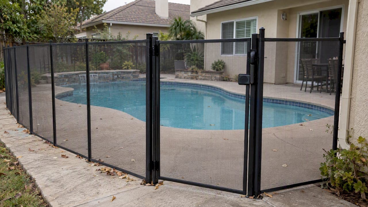 Backyard pool enclosed by a safety fence