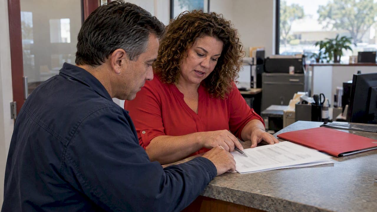 Seller reviewing closing deductions with escrow officer
